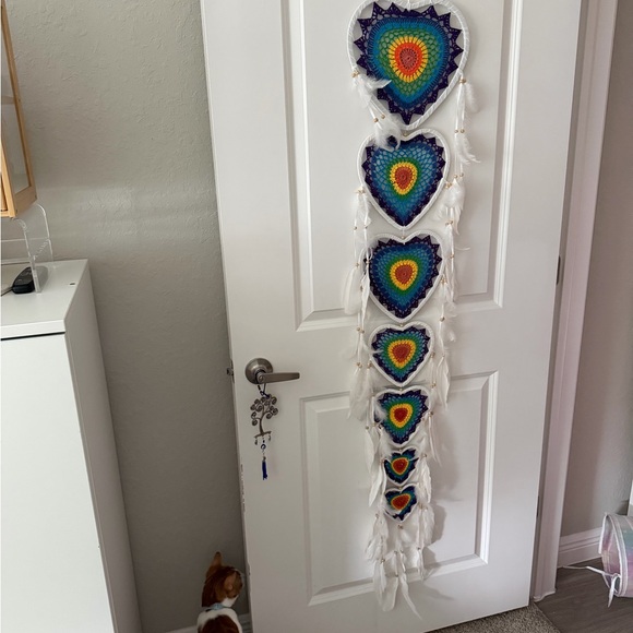 Colorful heart macrame dreamcatcher